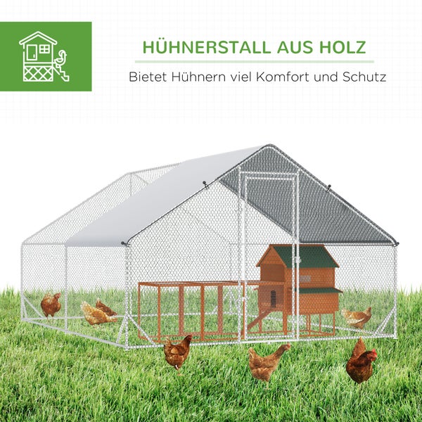 PawHut Hühnerstall, Freilaufgehege, 3 x 4 x 2 m, Stahl, Silber+Grau