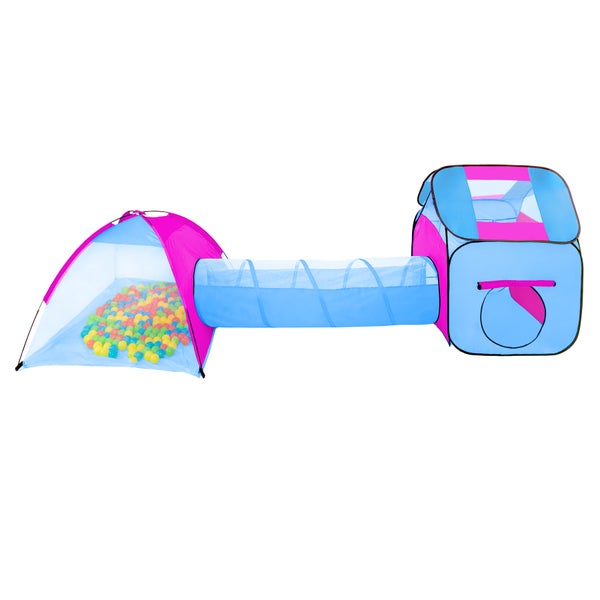 Spielzelt tectake  370 x 115 x 107 cm mit Tunnel, Iglu, 200 Bällen und abnehmbarem Dach blau