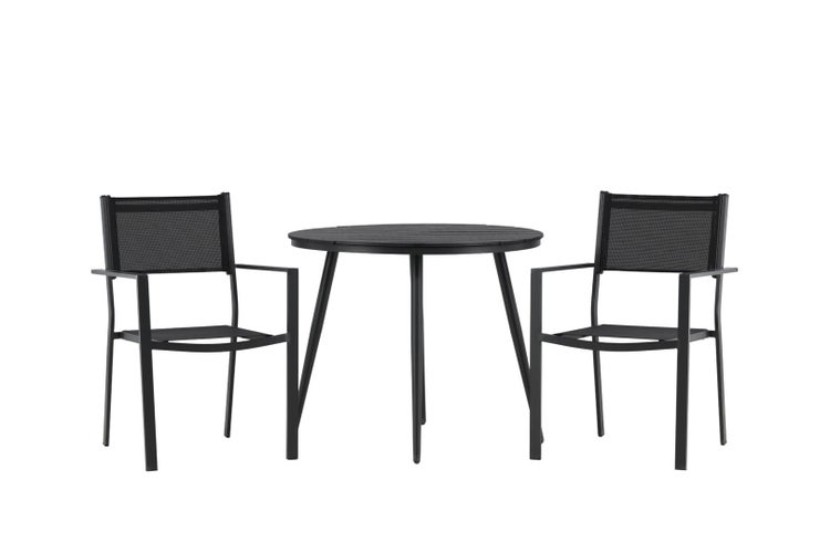 Break Gartenset Tisch 90x90cm, 2 Stühle Copacabana, schwarz,schwarz. 90 X 74 X 90 cm
