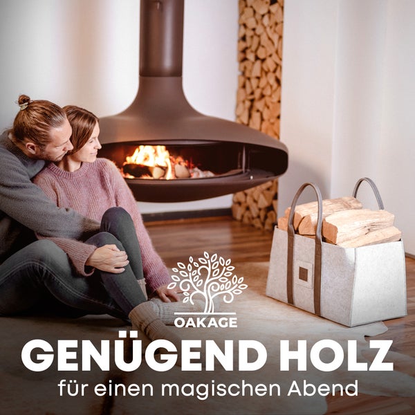 OAKAGE® DuoPack Hellgrau Holzkorb und Filzshopper - Dein Alltagsbegleiter - 50x32x30cm