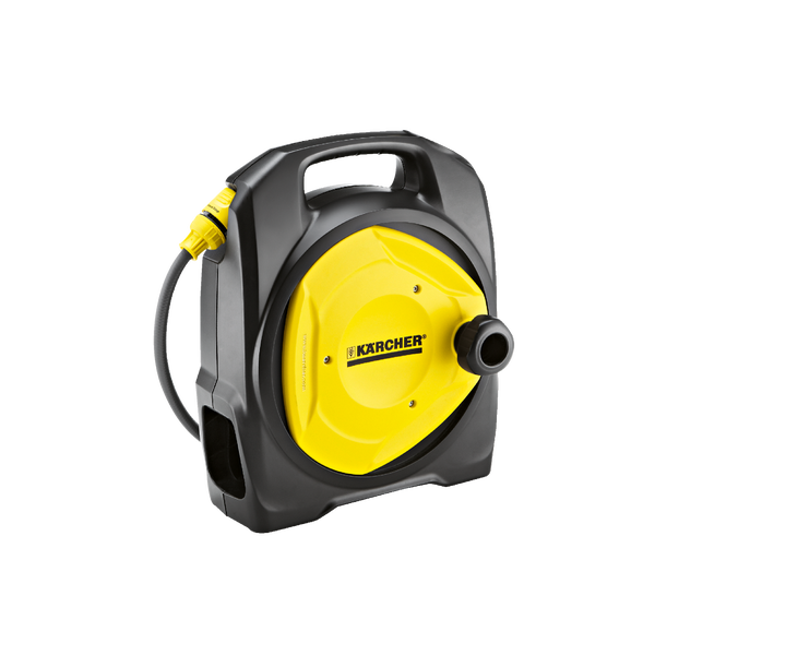 Kärcher Schlauchbox mit Schlauch und Kärcher Logo