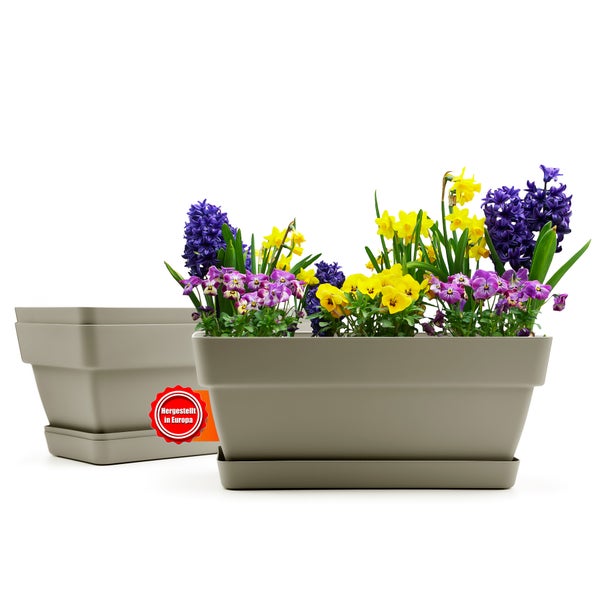 BigDean 3 Stück Blumenkasten 39 cm aus bruchfestem Kunststoff in Mokka – Balkon Pflanzkasten für innen & außen geeignet – Made in Europe