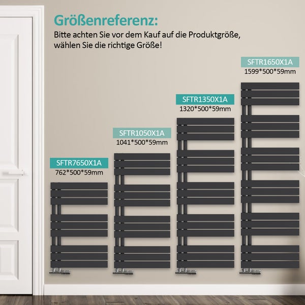 EMKE Design Badheizkörper Flach 762x500 mm Handtuchwärmer Klein Seitenanschluss für Warmwasser Zentralheizung Badezimmer Anthrazit 397W