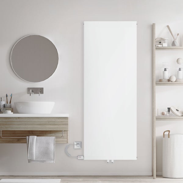 ML-Design Elektrischer Badheizkörper 1600x604mm Weiß Flach Einlagig mit Heizstab 1200W Design Heizkörper mit Mittelanschluss Vertikal Planheizkörper glatte Vorderseite Paneelheizkörper Flachheizkörper