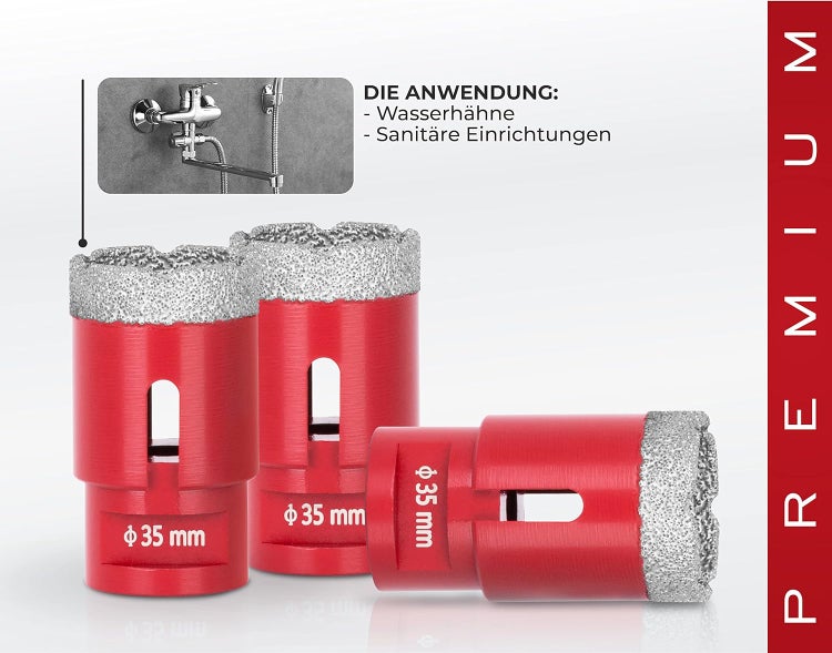 PROREGAL Diamant Bohrkronenaufsatz Premium Crystal 35 mm für Fliesen Glas Feinsteinzeug Keramik Granit Steinfliesen Winkelschleifer Flex M14