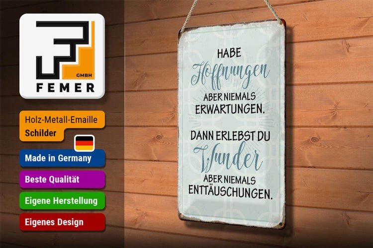 Blechschild Spruch 20x30cm habe Hoffnungen nie Erwartungen