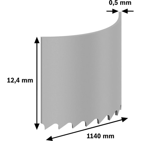 Segmentsägeblatt mit den Maßen 1140 mm Länge, 12,4 mm Höhe und 0,5 mm Dicke