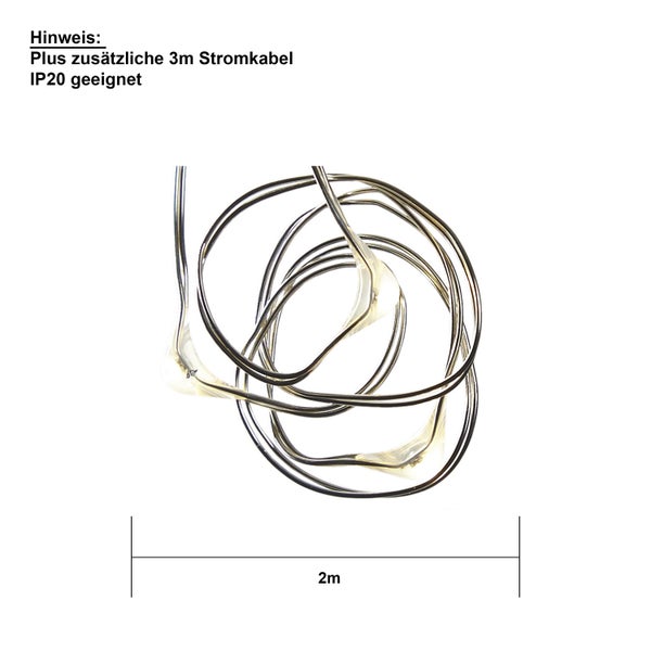 Zwei Meter lange LED Lichterkette mit IP20 Schutzart