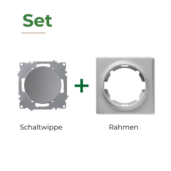 Set bestehend aus Schalterwippe und Rahmen zur Unterputz Installation.