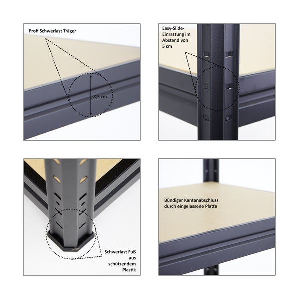 PROREGAL Mega Deal 5x Schwerlastregal Dino HxBxT 180 x 200 x 60 cm Fachlast 500 kg Schwarz