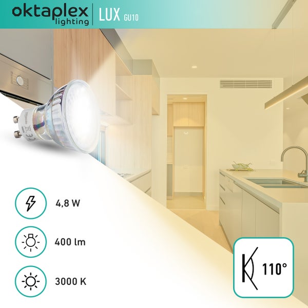 Oktaplex Lux GU10 6er Set LED Leuchtmittel 3000K Warmweiß 400lm 4,8W 230V