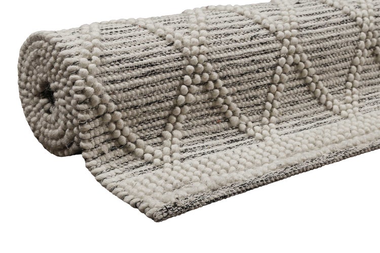 Esprit Teppich handgewebt Weiß Hellgrau aus Wolle Amy 80x150 cm