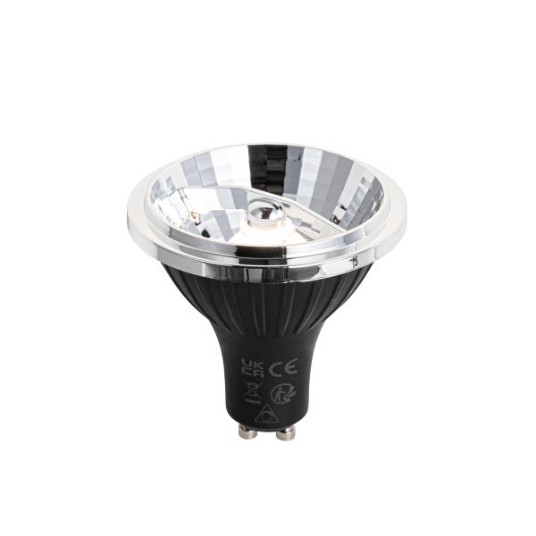GU10 LED-Reflektorlampe in Schwarz mit silbernem Reflektor.