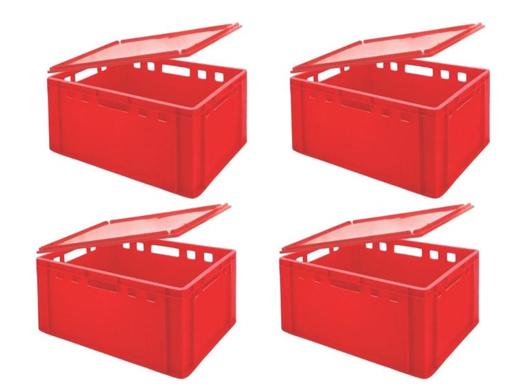 PROREGAL SuperSparSet 4x Eurobehälter Fleischerkasten E3 mit Auflagedeckel HxBxT 30 x 40 x 60 cm 59 Liter Rot Fleischerkiste Fleischkiste