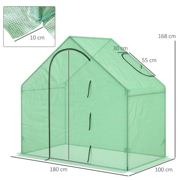 Outsunny Foliengewächshaus, Tomatengewächshaus,  180 x 100 x 168 cm,  Stahl,PVC-Kunststoff, Grün