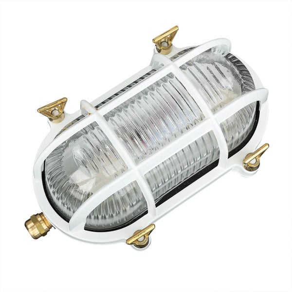 Ovale Deckenleuchte mit weißem Schutzgitter