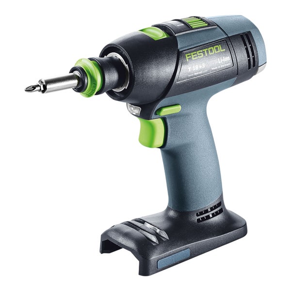 Festool Akku-Bohrschrauber mit eingesetztem Bit und ergonomischem Griff für präzises Bohren und Schrauben.