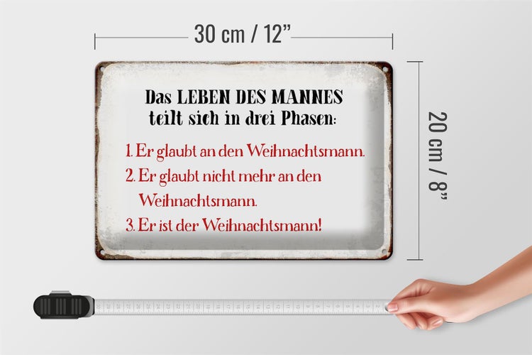 Blechschild Spruch 30x20cm das Leben des Mannes 3 Phasen