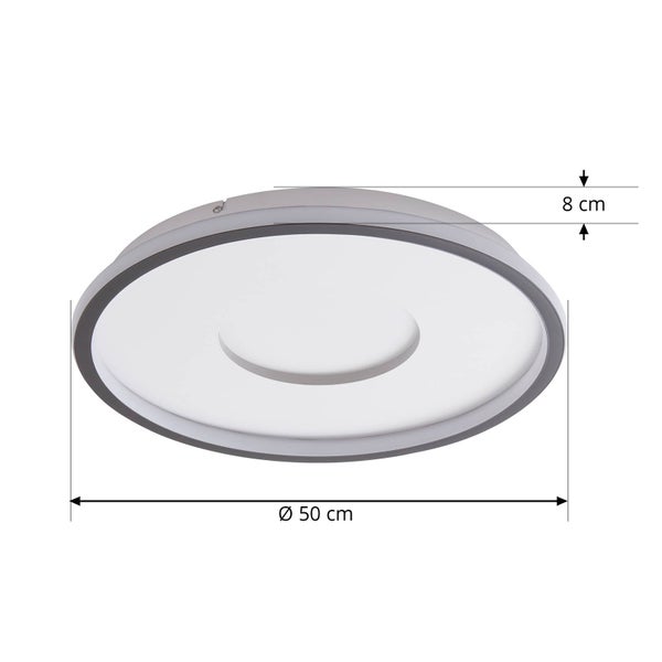 Runde LED Deckenleuchte mit einem Durchmesser von 50 Zentimetern und einer Höhe von 8 Zentimetern.