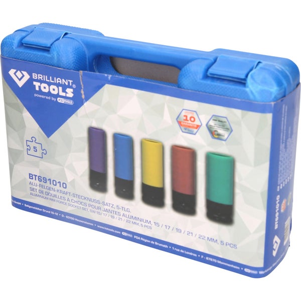 Brilliant Tools Alu-Felgen-Kraft-Stecknuss-Satz mit 5 Teilen im blauen Koffer