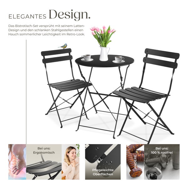 Bistrotisch Set tectake Frieda Belastbarkeit Stuhl 120 kg für 2 Personen schwarz