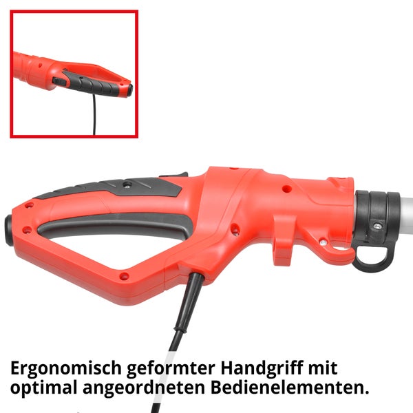 Ergonomisch geformter Griff einer Heckenschere mit Bedienelementen