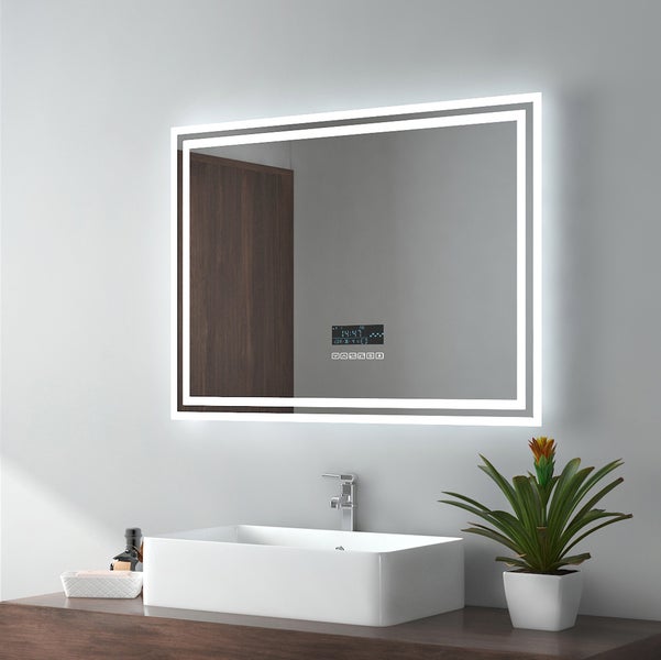 EMKE Badspiegel mit Beleuchtung, LED-Spiegel mit Touchschalter, Badspiegel mit Bluetooth, Anti-Beschlag, 60 x 80 cm, Kaltweiß