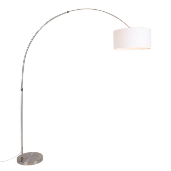 QAZQA - Moderne Stahl I Silber I nickel mattbogenlampe mit Schirm 50I50I25 weiß verstellbar I Wohnzimmer I Schlafzimmer - Stahl Länglich - LED geeignet E27