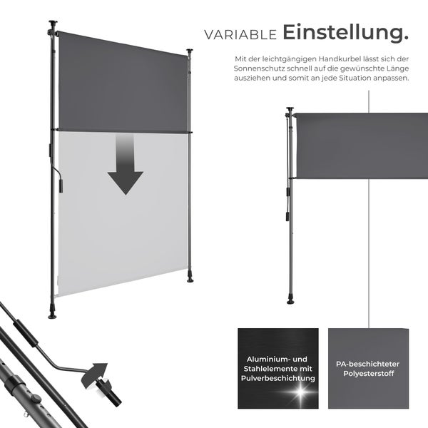 Klemmmarkise tectake Taija leichtgängige Handkurbel verschiedene Größen dunkelgrau