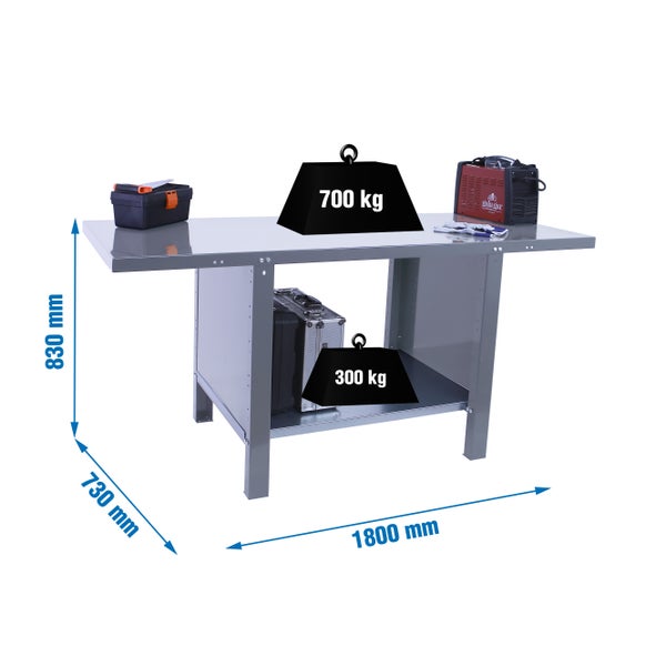 Werkbank BUFFALO METAL | HxBxT 83x180x73cm | Traglast 700kg | Grau