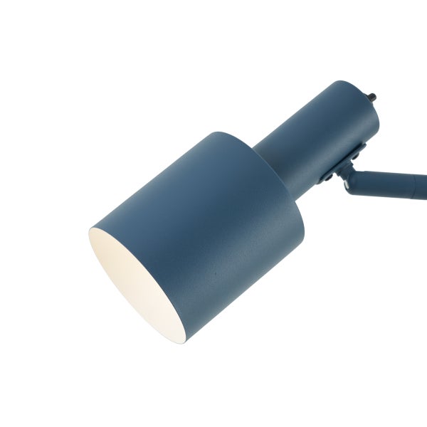 Blauer zylindrischer Strahlerkopf aus Metall für Schienensysteme oder Wandmontage.