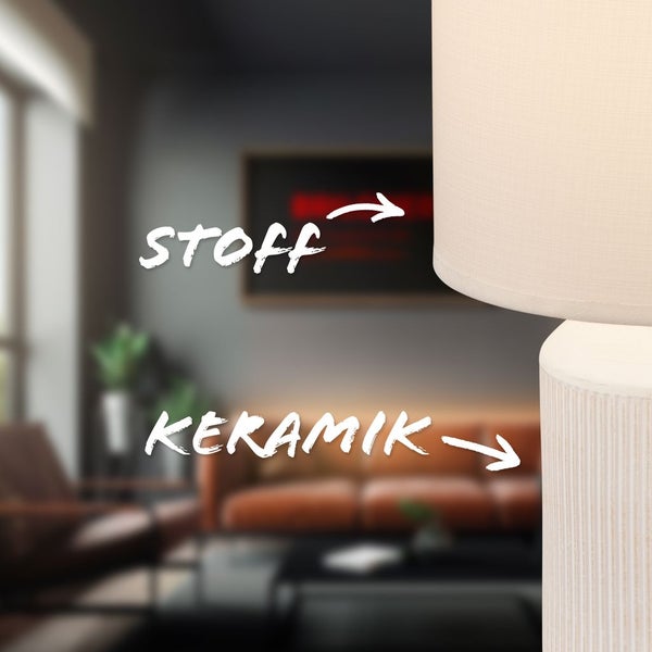 Tischlampe Tischleuchte Wohnzimmer Schlafzimmer Stoffschirm Keramikfuß