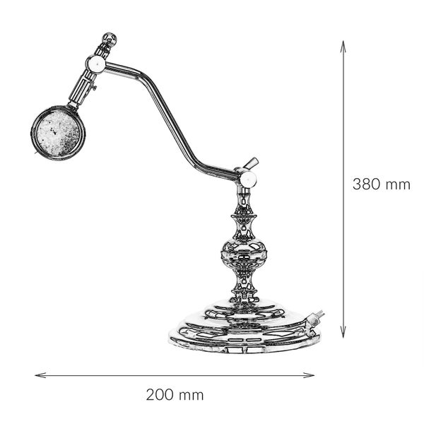 Skizze einer Tischleuchte mit den Maßen 380 mm Höhe und 200 mm Breite