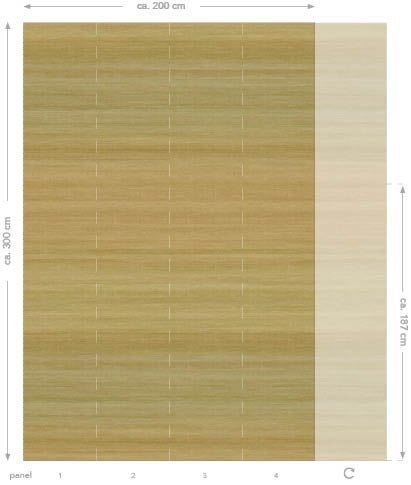 Dekorplatte mit Holzstruktur, circa 200 cm breit und circa 300 cm hoch.