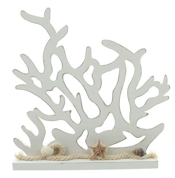 FRANK FLECHTWAREN | Holzdeko Koralle, 25,5 x 5 x 25 cm, HOLZ, MDF, MUSCHELN,