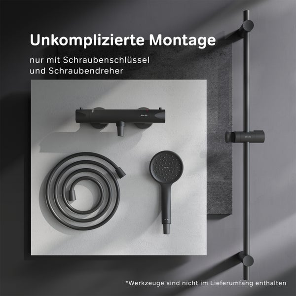 AM PM Duschsystem bestehend aus Thermostatarmatur, Handbrause, Brauseschlauch und Duschstange mit unkomplizierter Montage