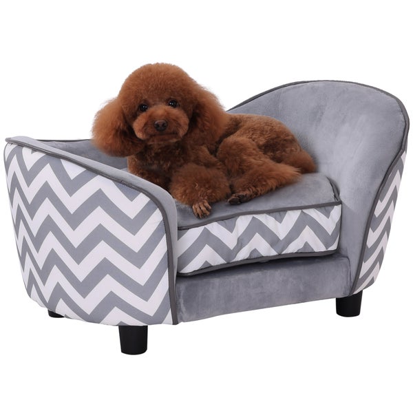PawHut Haustiersofa Hundecouch Hundesofa Hundebett Hundematte Katze Kissen gepolstert Holz Schaumstoff Grau 68,5 x 40,5 x 40,5 cm