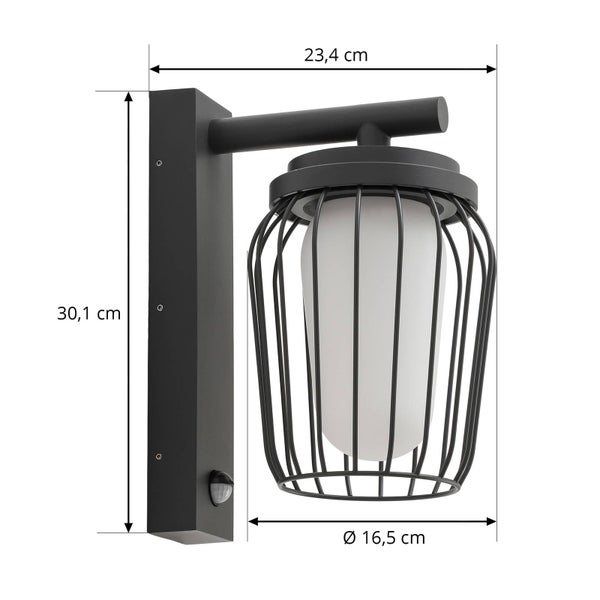Lucande Wandleuchte außen Chandan mit Bewegungsmelder (spritzwassergeschützt (Modern) in Schwarz aus Aluminium (1 flammig, E27) - Wandlampe für Außenwand/Hauswand Haus Terrasse und Balkon