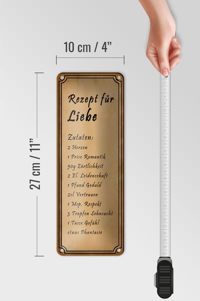 Blechschild Spruch 10x27cm Rezept für Liebe Tüte 2 Herzen Dekoration