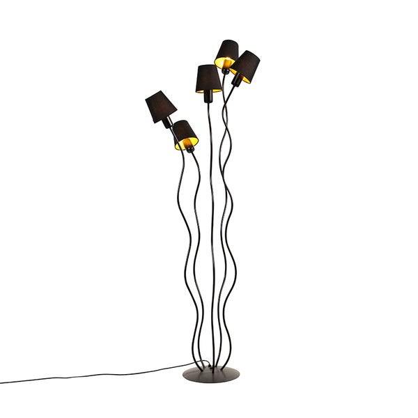 QAZQA - Design Design-Stehleuchte I Stehlampe I Standleuchte I Lampe I Leuchte schwarz 5-flammig mit Klemmschirm - Wimme I Wohnzimmer I Schlafzimmer - Stahl Länglich - LED geeignet E27