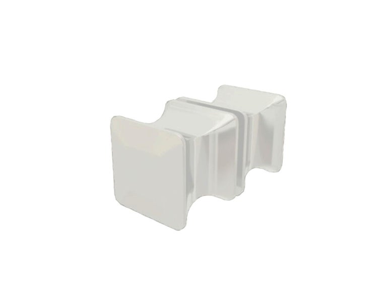 Weißer quadratischer Abstandshalter für Glasbausteine aus Kunststoff.