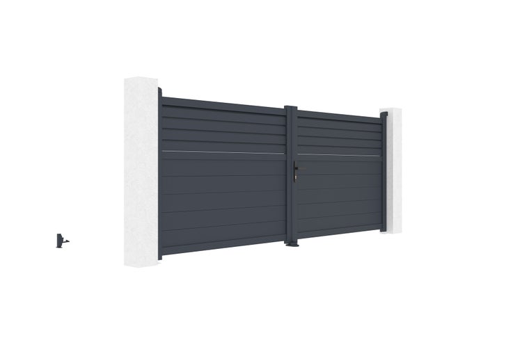 Flügeltor 3,5 m CARPATIA H. 140 cm Aluminium + Tor 1 m CARPATIA H. 140 cm Alumin