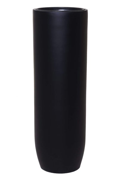 Hoher zylindrischer Pflanzkübel in Schwarz mit matter Oberfläche.