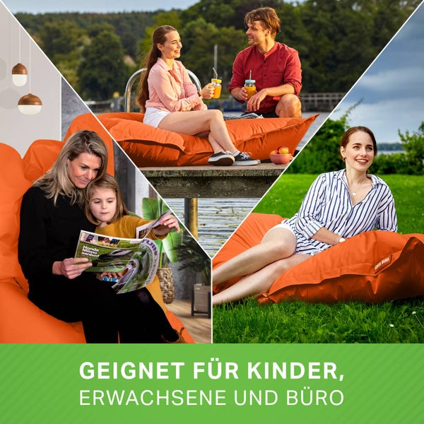 Green Bean Sitzsack XXL 140x180cm 380 Liter Kinder & Erwachsene Bean Bag EPS Perlen Füllung Riesensitzsack Groß Draußen Outdoor Liegekissen Waschbar Wetterfest Lounge Sitzkissen Bodenkissen Orange