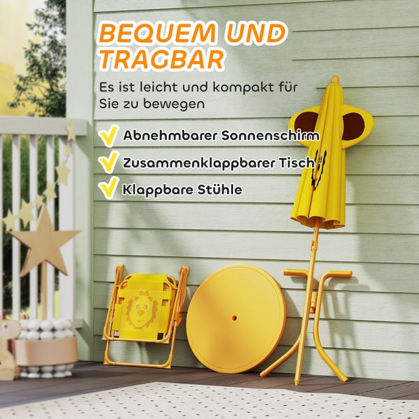 Gelbe Kindersitzgruppe mit Sonnenschirm, Tisch und Stuhl, ideal für den Garten