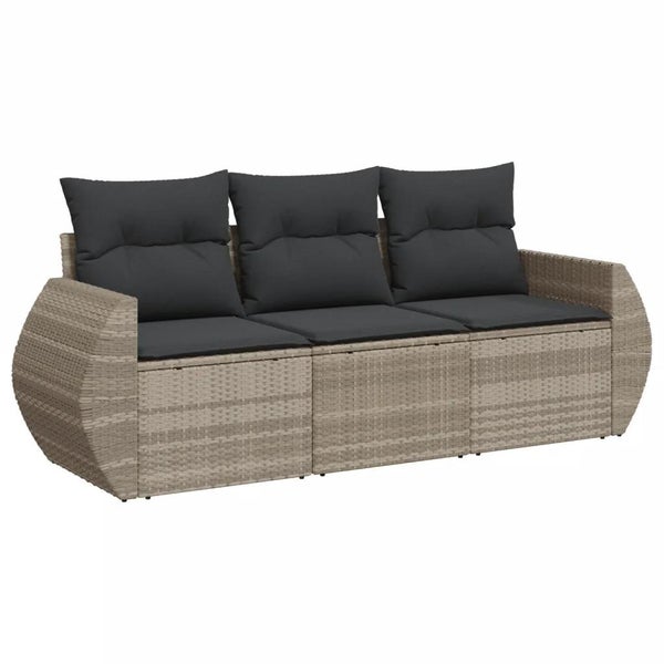 3-tlg. Garten-Sofagarnitur mit Kissen Hellgrau Poly Rattan