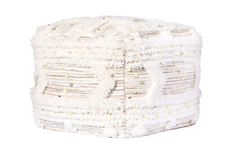 Pouf Hocker handgefertigt Creme / Khaki Quadrat 50 cm