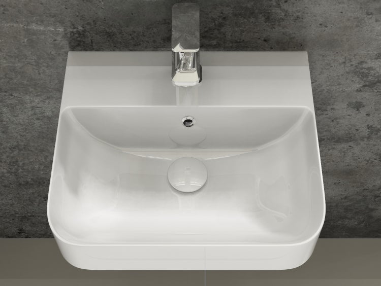 Aqua Bagno Sotta Waschbecken 10.10.30.02 – 48 x 42 cm – Weiß Hochglanz – Keramikbecken mit Hahnloch & Überlauf