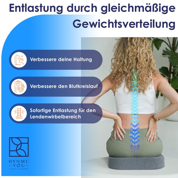 DYNMC you Keilkissen Stuhl Mittelhart H3 - Test SEHR GUT - [MIT PHYSIOTHERAPEUTEN ENTWICKELT] - Ergonomisches Sitzkissen Bürostuhl & Co - Entlastet Rücken & Erhöht Sitzkomfort