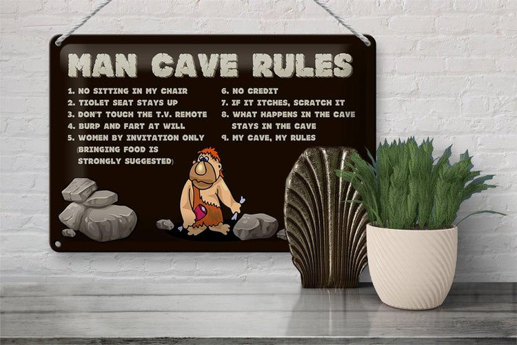 Blechschild Spruch 30x20cm man cave rules Männer Regeln